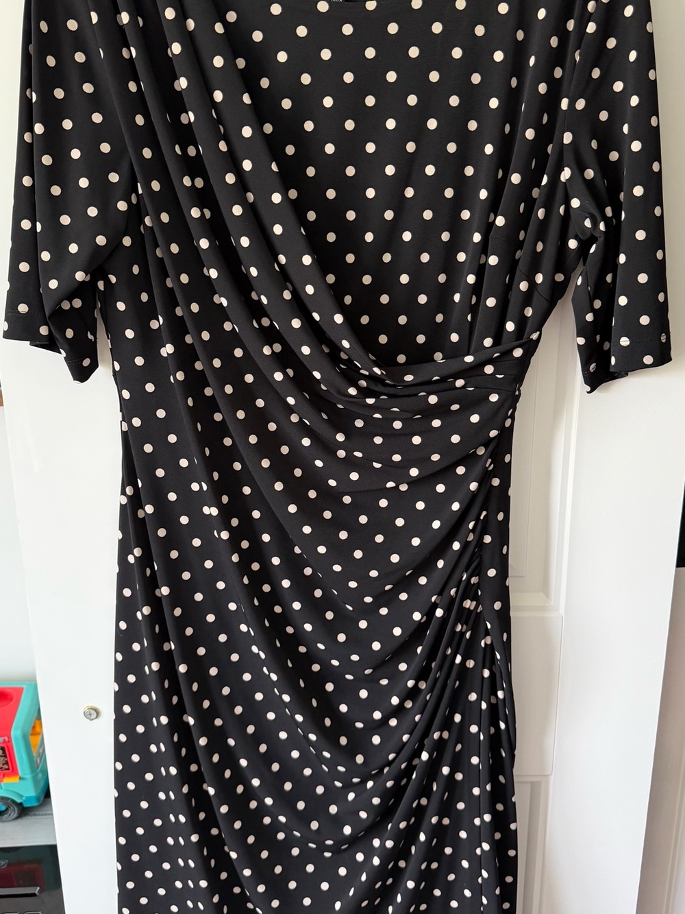 Connected Apparel Black Midi Dress with Cream Polka Dots